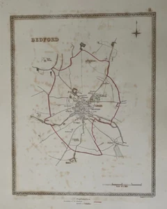 ANTIQUE MAP BEDFORD SHOWING BOUNDARY OF BOROUGH C1835 PUB. C LEWIS ENG WALKER - Picture 1 of 3