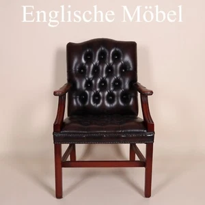 Englische Möbel Chesterfield Stuhl mit Armlehne Antik Leder in rotbraun Handmade - Bild 1 von 5