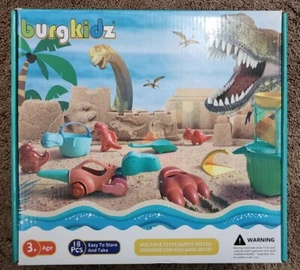 Dinosaur Beach Toy Set Ages 3+ 18pcs Bucket, Shovels, Sifter, Rake, Molds, etc. - Picture 1 of 3