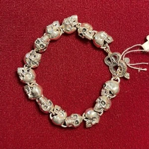 Brazalete Calavera Plata Esterlina Hecho a Mano Bendito Unisex 3oz 8.5 Pulgadas - Imagen 1 de 8