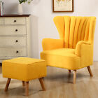Upholstered Fabric High Back Oyster Wingback Armchair Chair Lounger with Stool
