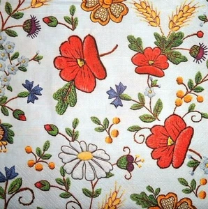 4 x Single Paper Napkins Flowers Kashubian Embroidery Decoupage and Craft 111 - Picture 1 of 2