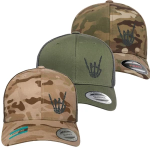 ROCK SIGN SKULL HAND HORNS CAP HAT Flexfit yupoong Camouflage snapback BASEBALL - Picture 1 of 21