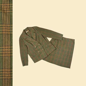 Traje falda a cuadros años 60 de Graff Californiawear, conjunto vintage a cuadros oliva/naranja - Imagen 1 de 8