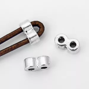 20x Tibetan Silver Double Holes Sliders Spacer Beads Fit 2mm Round Leather Cord - Picture 1 of 5
