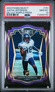 2020 Select Justin Jefferson Purple Prizm Die Cut Rookie #61 PSA 10 - Imagen 1 de 2