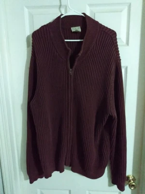LL BEAN Suéter Hombres XXL Marrón Vintage Cremallera Completa Cárdigan Acanalado Tejido Algodón Pesado Foto 1 de 4