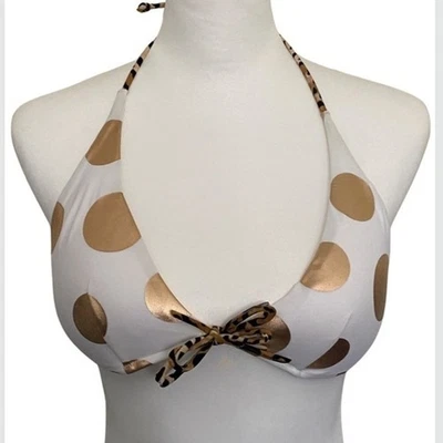 🆕 Top de bikini VICTORIA'S SECRET dorado metálico a lunares leopardo pequeño Foto 1 de 4