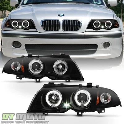 Black Smoke 1999-2001 BMW E46 325i 323i 328i Sedan LED Halo Projector Headlights - Image 1 of 4