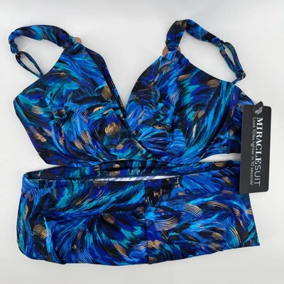 Miraclesuit Norma Jean Blue Multi Print Plunge Bra High Waist Swimsuit Set - Image 1 of 4