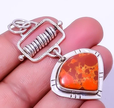 Colgante de diseñador de plata de ley 925 turquesa roja cobre 2,15" A375 Foto 1 de 4