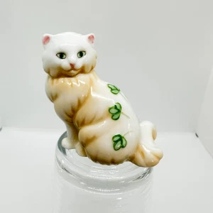 Vintage Franklin Mint Kuriose Katze Katzen Belleck Porzellan Perser Irisch Kleeblatt Glück - Bild 1 von 7