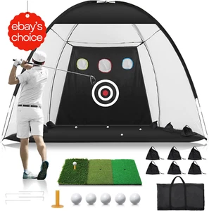 10x7ft Golf Net w Tri-Turf Mat Targets Indoor Outdoor Driving Practice - Picture 1 of 12
