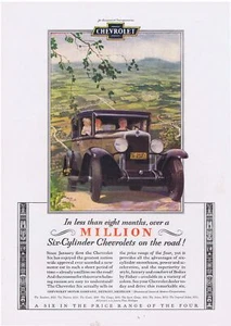 1929 Chevrolet Six over a million on the road Print Ad - Picture 1 of 1