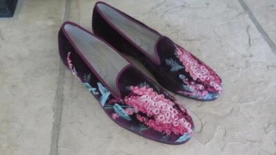 Nuevo Stock Privado Stubbs & Wootton Púrpura Terciopelo Guantes de Zorro Flores Zapatos 10 Foto 1 de 4