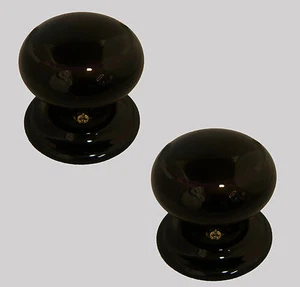 Pomo de puerta de mortaza de porcelana clásica negra 60 mm (par) - Imagen 1 de 7