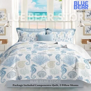 Nautical Bedding King Size Coastal Quilt w Shams Comforter Sets Ocean Bedspreads - Picture 1 of 11
