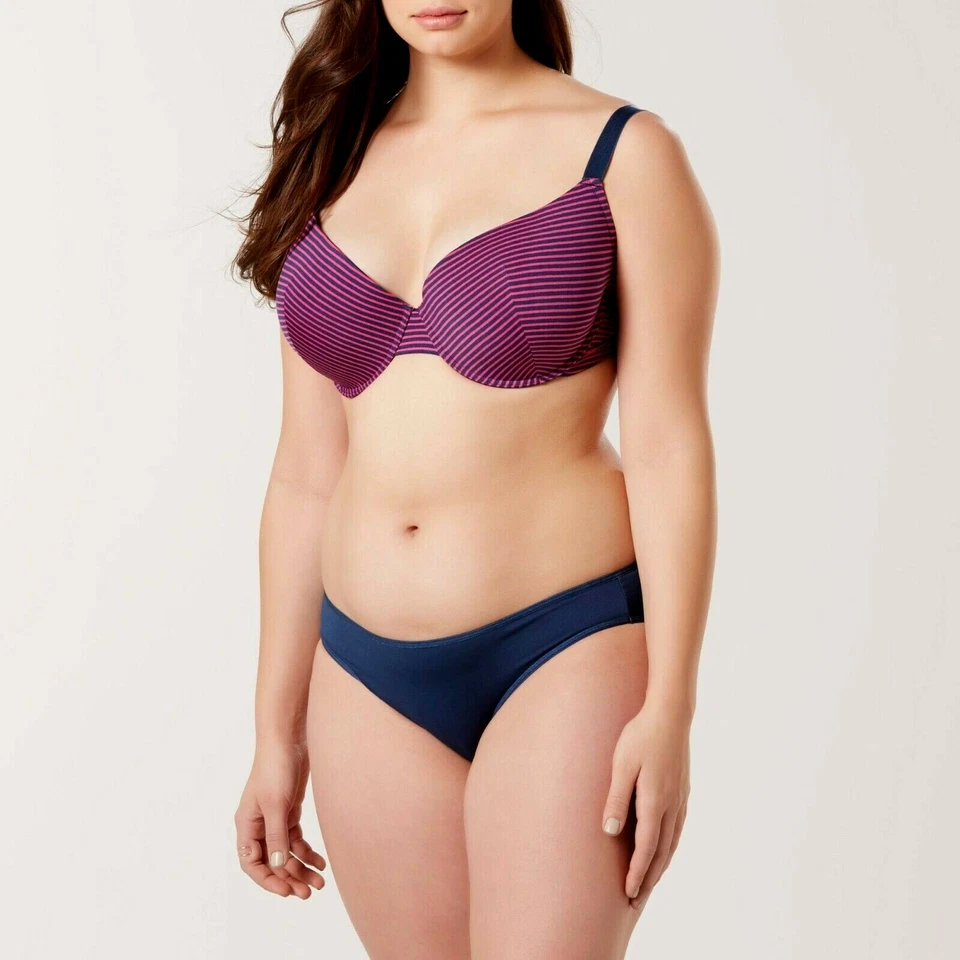 Sujetador push-up y bragas de bikini para mujer Plus - a rayas talla 42DD denim oscuro nuevas con etiquetas Foto 1 de 1