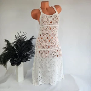 Damen Kleid Strickkleid Strandkleid Baumwolle Ibiza Style Größe 36/38 Weiß - Bild 1 von 10