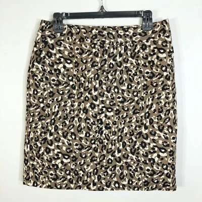 Merona Sz 8 Pencil Skirt Leopard Pockets Fully Lined Animal Print Taupe Black Foto 1 de 4