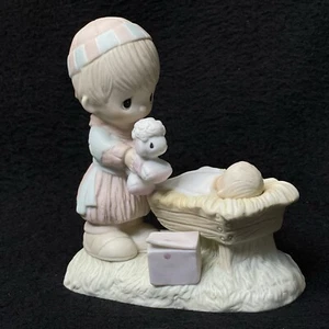 Precious Moments Christmas Is A Time To Share 1979 Boy Lamb Sheep Manger Baby - Picture 1 of 6