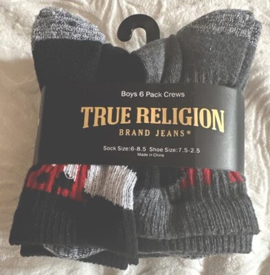 Paquete de 6 calcetines True Religion para niños medio cojín zapatos nuevos talla 7,5-2,5 multicolor Foto 1 de 4