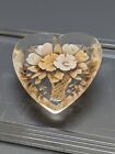 Vintage 1950s Lucite Heart Flower Basket Brooch Reverse Carved Acrylic Thankyou