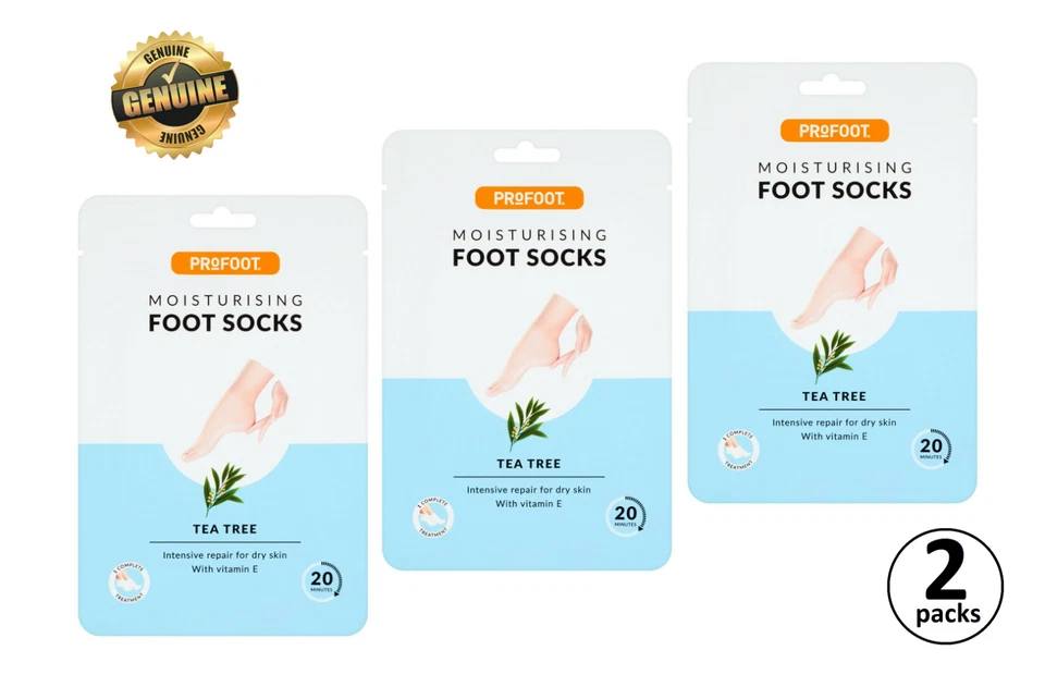 3 Pairs Profoot Moisturising Foot Socks Tea Tree Intensive Dry Skin Repair 20min