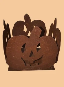 Rustic Metal Pumpkin Jack-O-Lantern Decorative candle votive - Picture 1 of 6