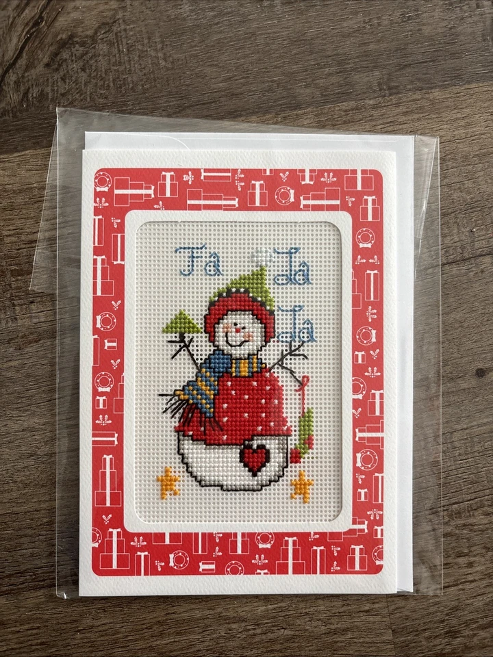 Tarjeta de punto de cruz completa - Fa La La muñeco de nieve 5" x 7" Foto 1 de 1