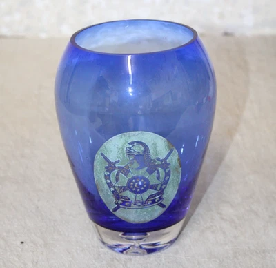 Масонская синяя ваза International Order Demolay редкая 7 1/2 дюйма - Изображение 1 из 4