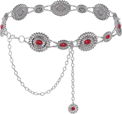 Cinturón de cadena concho ovalado de metal occidental para mujer vaquera turquesa cintura cinturón de cadena Foto 1 de 4