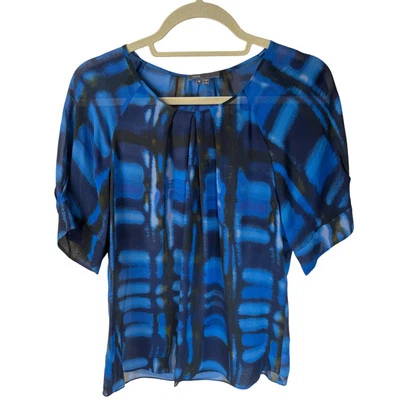 Vince | Blusa transparente de manga curta estampada bloco tie-dye 100% seda tamanho M - Imagem 1 de 4