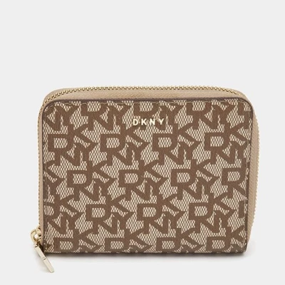 Cartera Continental DKNY BeigeMarrón Firma Lona Recubierta Cremallera Alrededor Foto 1 de 4