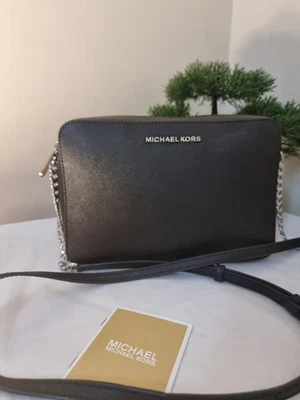 Michael Kors Jet Set Travel Crossbody Bag Black Silver - Image 1 of 4