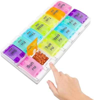 PILLBOX Pill Box Tablet Week Medicine Organiser Storage Dispenser 7 Day 2 Times AM PM