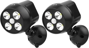Security Light Battery Powered PIR Motion Sensor Spotlight Weatherproof 2 Pack - Picture 1 of 12