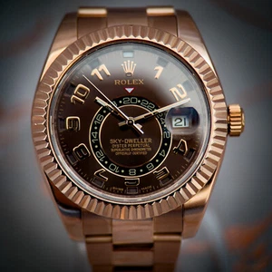 Box & Papers Rolex Sky-Dweller Rose Gold Chocolate Arabic Dial 42mm 326935 MINT! - Picture 1 of 17