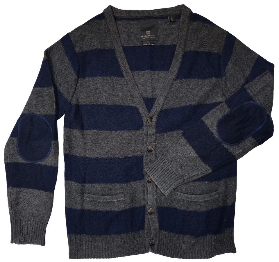 Cárdigan Scotch & Soda Para Hombre Gris y Azul Mangas Largas Botón Suéter Talla L Lana Foto 1 de 4