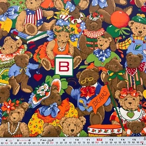 Vintage Cranston Bears Dress-Up Blocks Books Balloons Cotton Remnant 17" x 44" - Picture 1 of 2