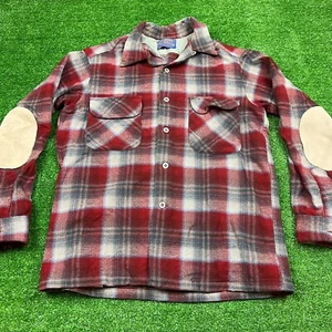 Camisa de Tablero Pendleton Vintage Años 80 Roja Talla Mediana 100% Lana Virgen Cuello Lazo - Imagen 1 de 12