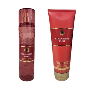 2 Bath & Body Works Strawberry Flirt Ultimate Hydration Body Cream, 8 oz + Mist - Picture 1 of 1
