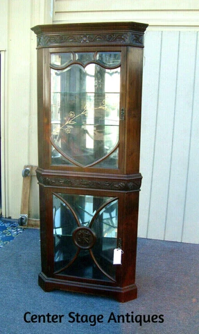 61752 Antique Victorian Corner China Cabinet Curio VERY RARE Cover
