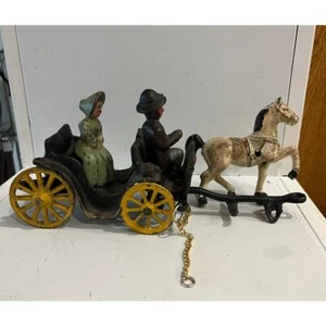 1940's Stanley Toys Cast Iron HorseBuggy with Driver & Passenger parts or repair - Picture 1 of 7