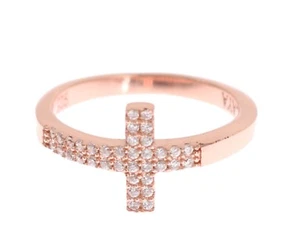 NIALAYA Ring Authentic Womens Cross CZ Pink Gold 925 Silver s. US8/EU57 RRP $200 - Picture 1 of 6