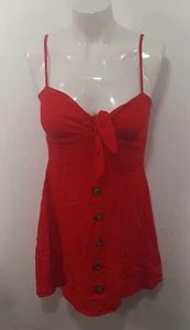 Luvalot Red Linen Look Cotton Button Sun Dress Sz 10 - Picture 1 of 7