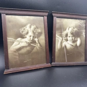 1897 Cupid Lithograph Print Set Cupid Awake Asleep Art Deco Edwardian Framed - Picture 1 of 16