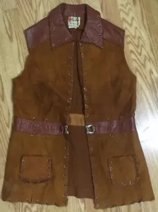 Vintage 70’s Hippy Rust Colored Suede & Leather Sleeveless Jacket Gina Teresa 18 - Picture 1 of 12