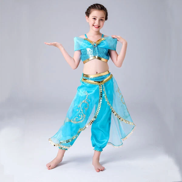 Girl Costume Aladdin Princess Jasmine Cosplay Outfits Sequin Fancy Dress 3-10yrs - image 1 of 4