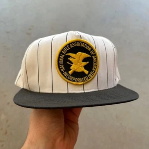 Vintage NRA Patch Pinstripe Snapback Hat Cap Iron On Patch - Picture 1 of 5